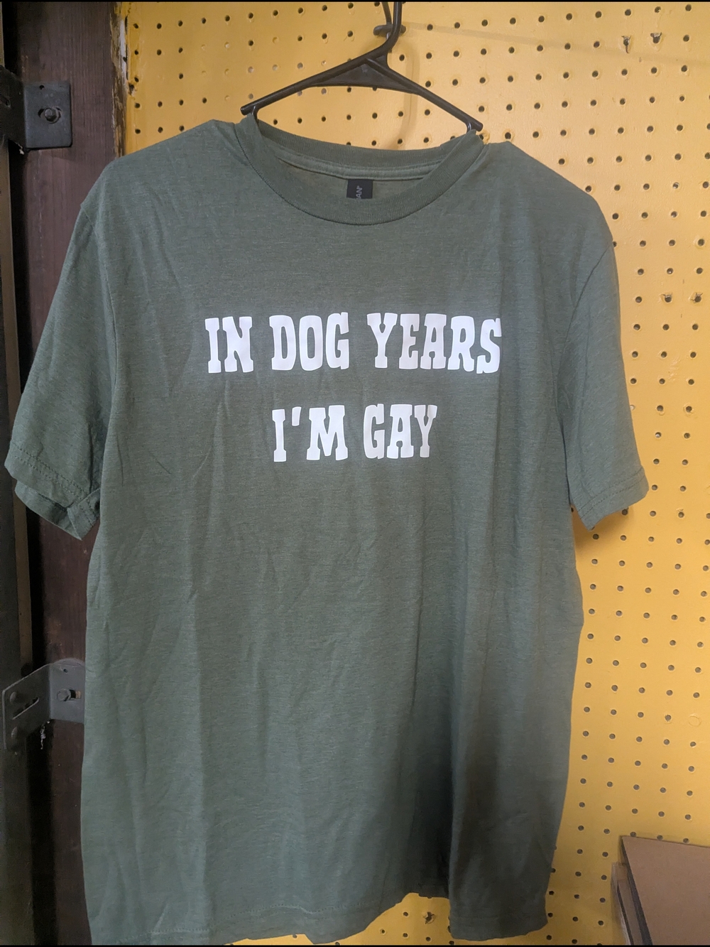 Olive Green Tee - "In Dog Years I'm Gay"